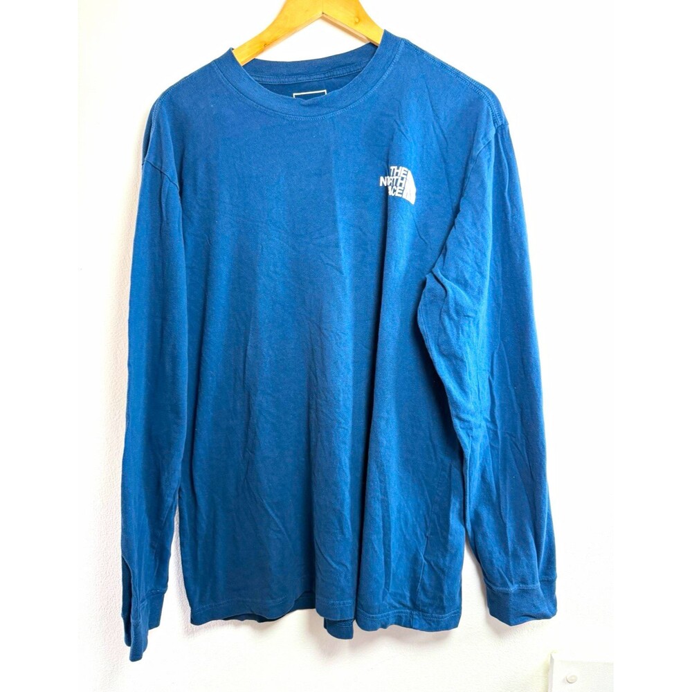 The North Face Men’s L Blue Cotton Knit Long Sleeve Crew Neck Logo Graphic Tee